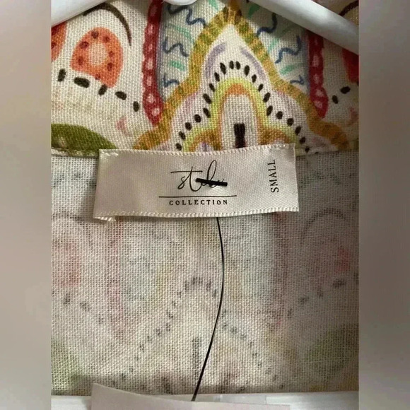 NWT Stile_Perlei linen/cotton blend, cream paisley patterned romper; size S - Picture 10 of 13